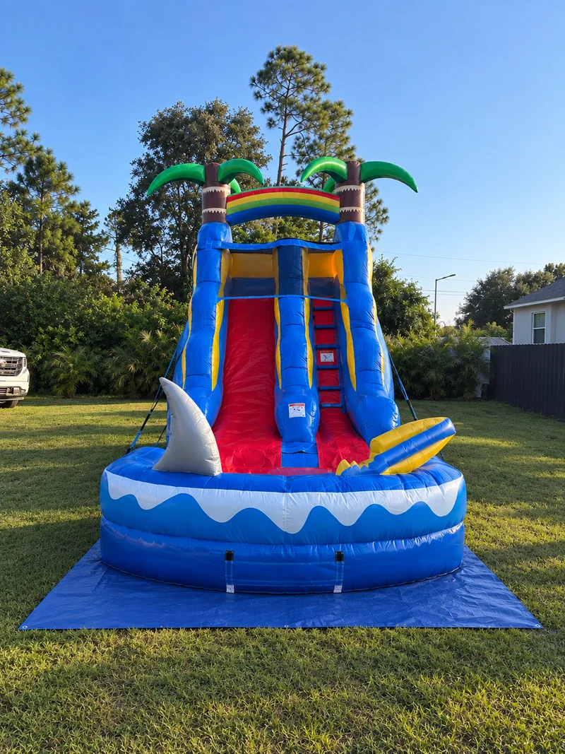Shark Water Slide from Gaby’s Bounce & Splash Rentals set up outdoors in Southwest Florida